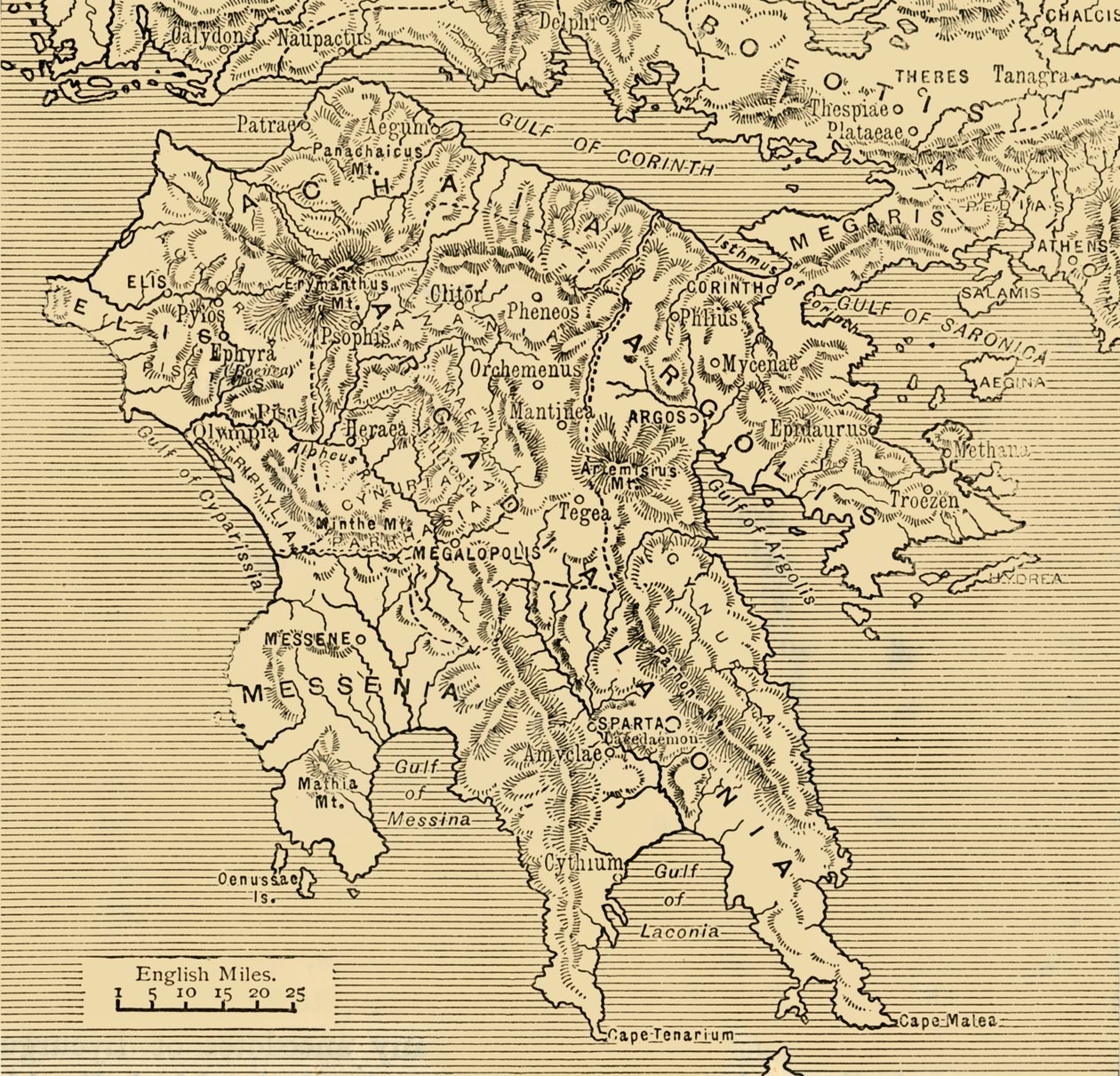 Mapa do Peloponeso, 1890. de Unbekannt