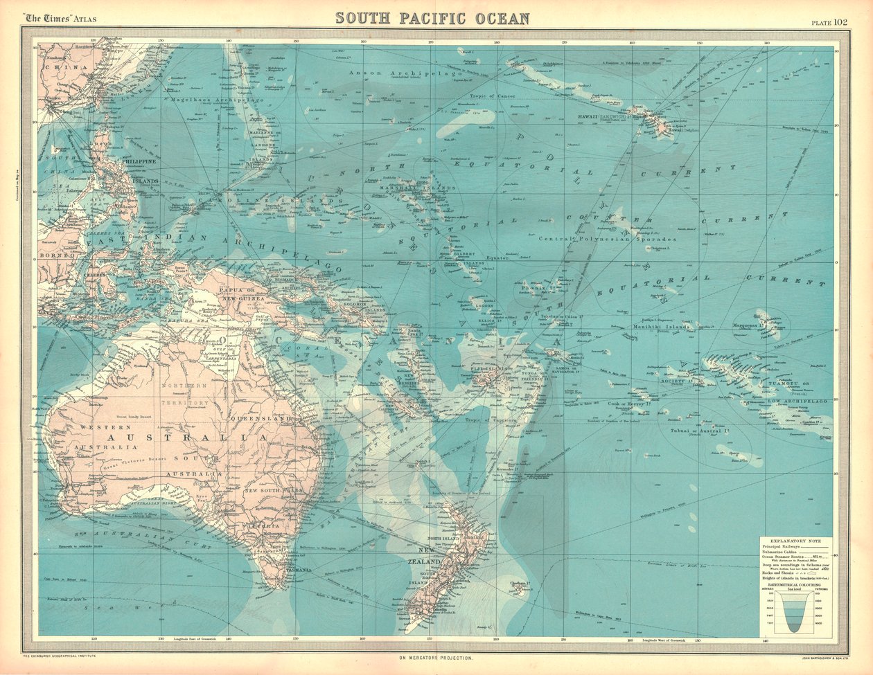 Mapa do Oceano Pacífico Sul de Unbekannt
