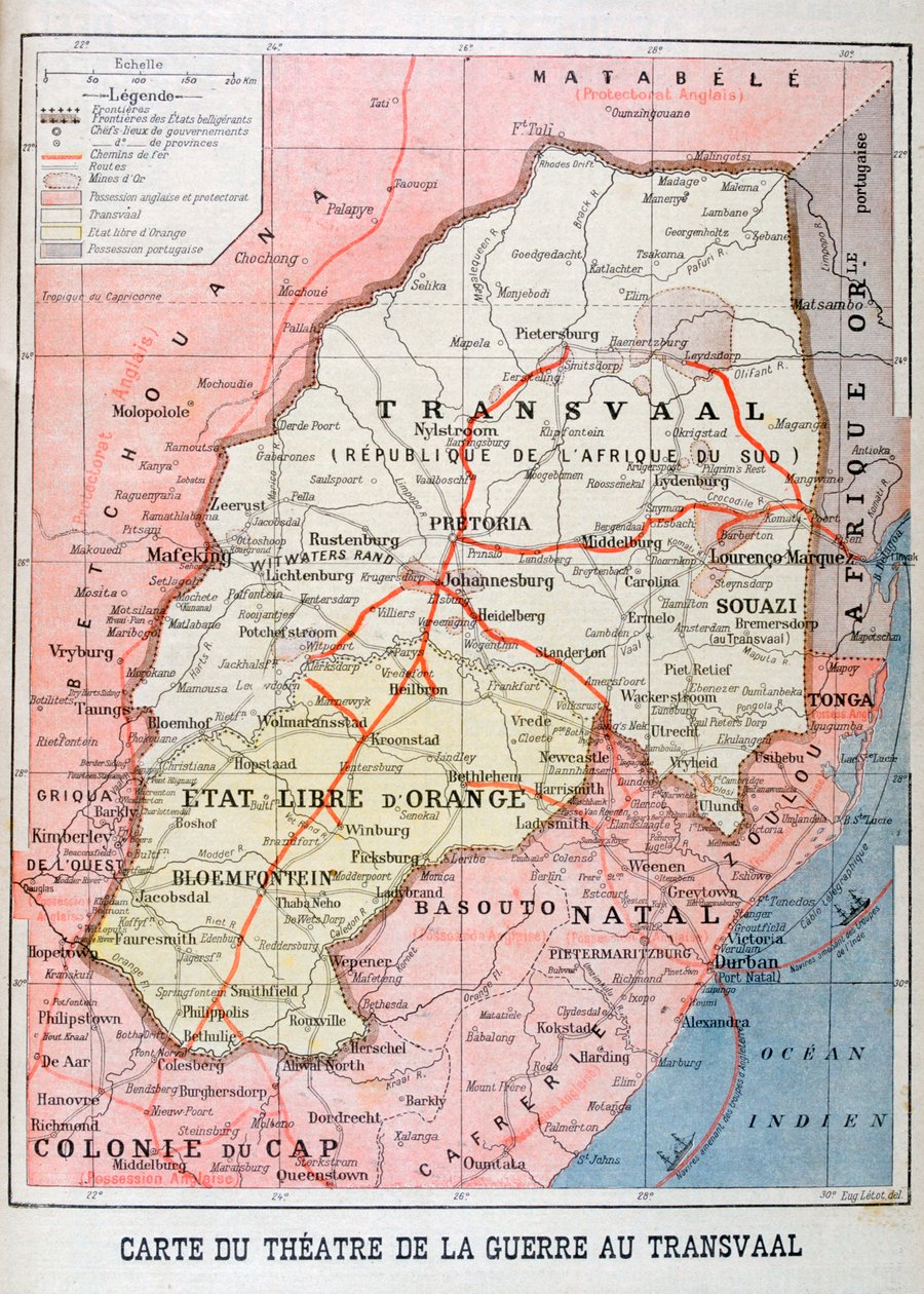 Mapa do Teatro da Guerra no Transvaal, 1899 de Unbekannt
