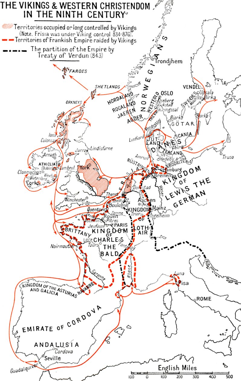 Mapa dos Vikings e da Cristandade Ocidental no século IX, 1935 de Unbekannt