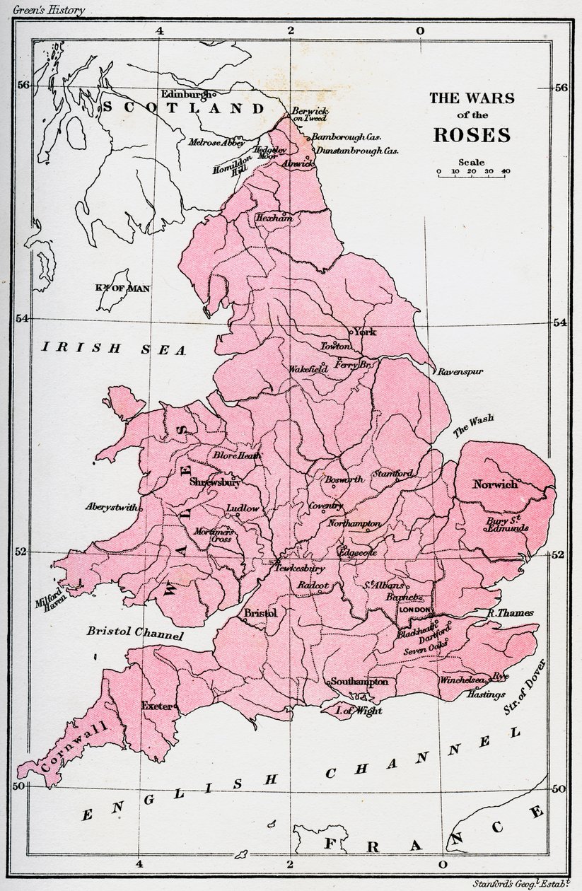 Mapa das guerras das rosas, século XV 1893 de Unbekannt