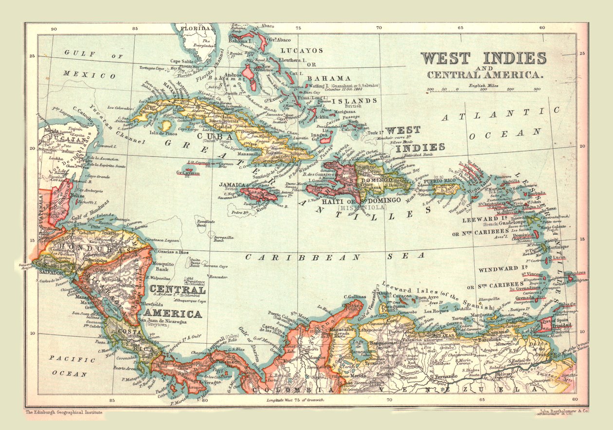 Mapa das Índias Ocidentais e da América Central, 1902. de Unbekannt