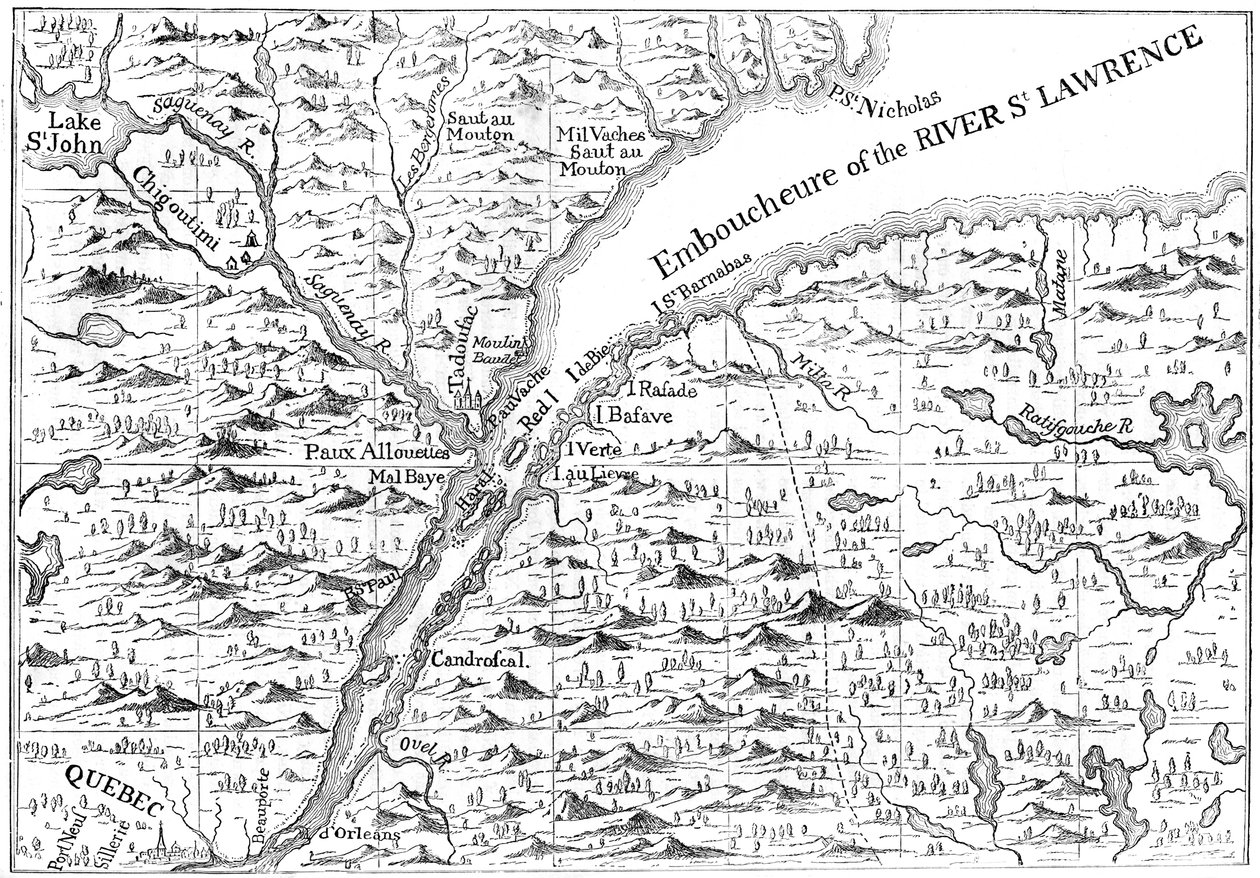 Mapa do curso do rio St Lawrence até Quebec, 1730 c1880 de Unbekannt