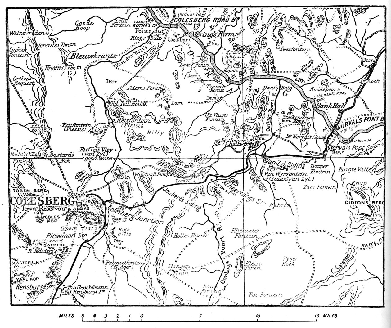 Mapa para ilustrar a Rodada de Operações Colesberg, 1902 de Unbekannt