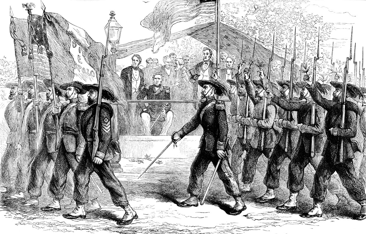 Março passado da Guarda Garibaldi diante do Presidente Lincoln, 1861-1865 c1880 de Unbekannt