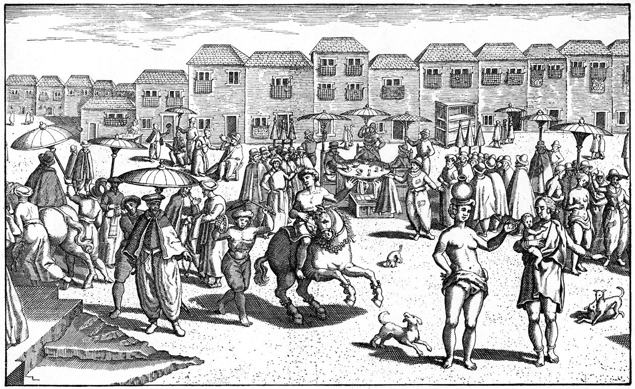 Mercado em Goa, Índia, 1599 de Unbekannt