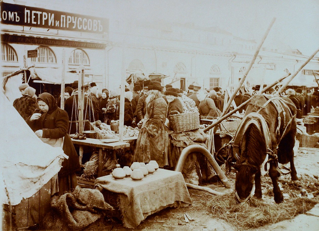 Mercado no aterro de Moskvoretskaya, Moscou, Rússia, 1911 de Unbekannt