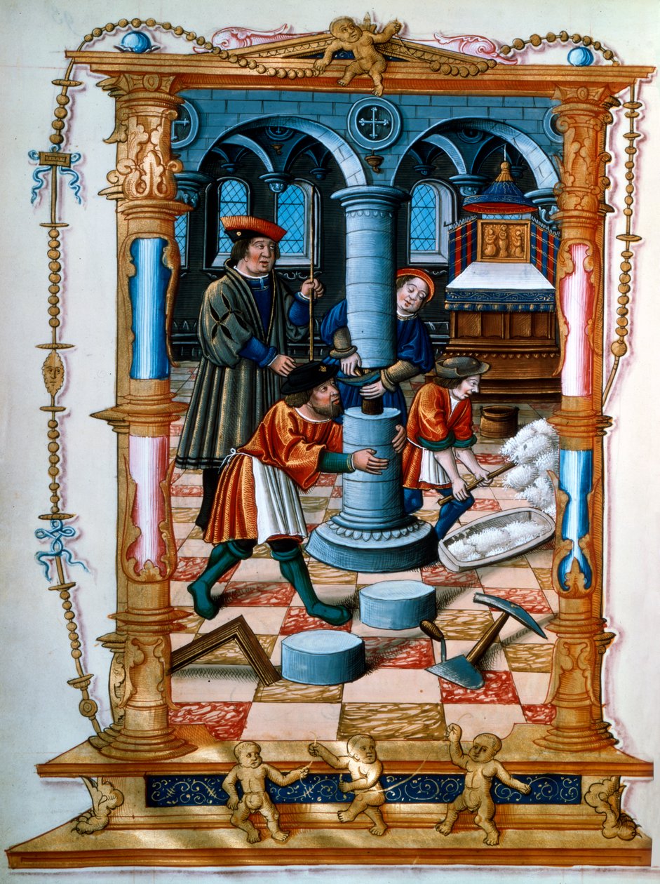 Pedreiros, construindo, um, pilar, em, um, igreja, c1525 de Unbekannt