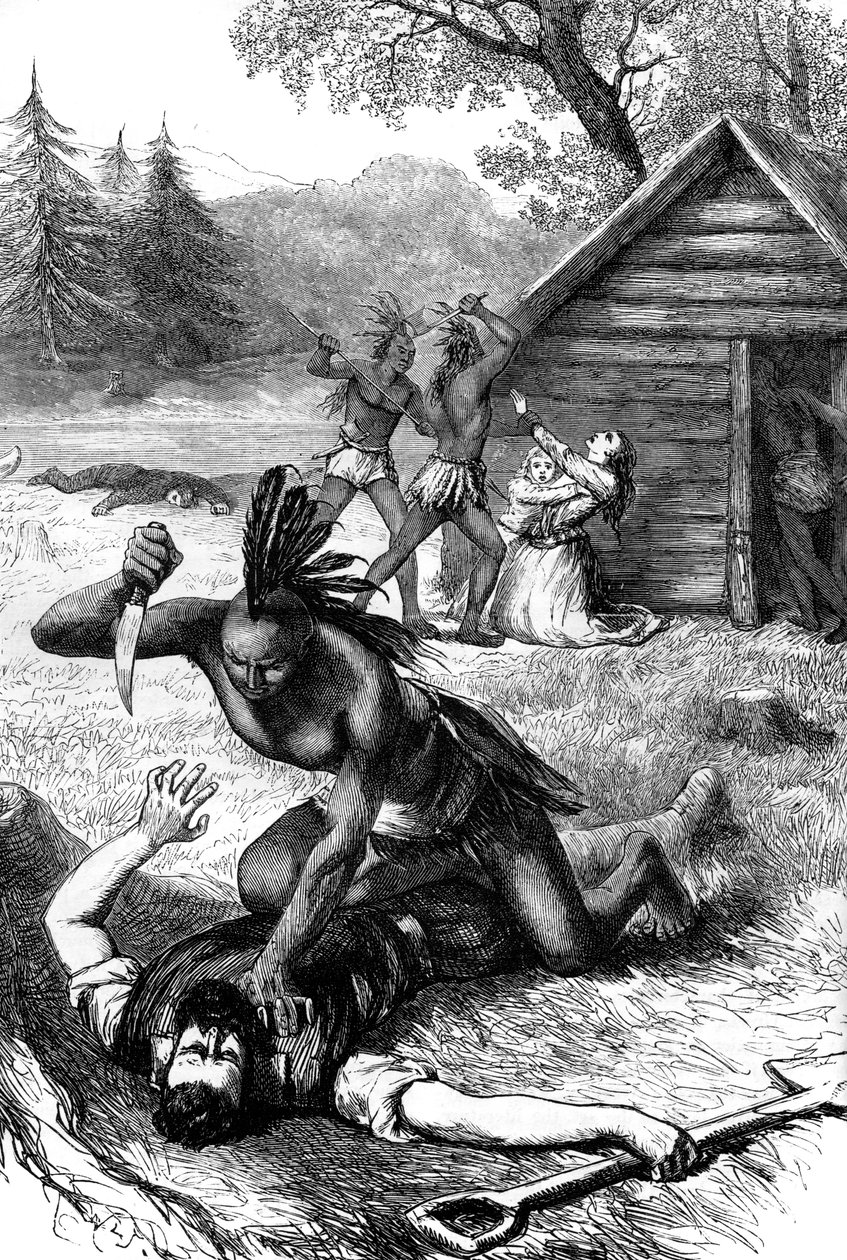 Massacre de colonos por nativos americanos, século c17th c1880 de Unbekannt