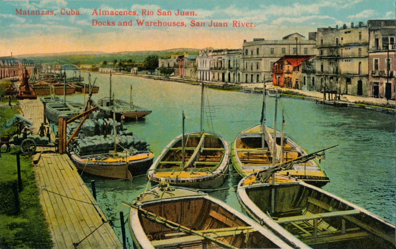 Matanzas, Cuba. Armazéns, Rio San Juan. Docas e armazéns, Rio San Juan, c1910 de Unbekannt
