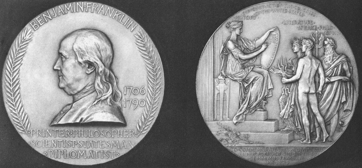 Medalha para comemorar o 200º aniversário do nascimento de Benjamin Franklin de Unbekannt