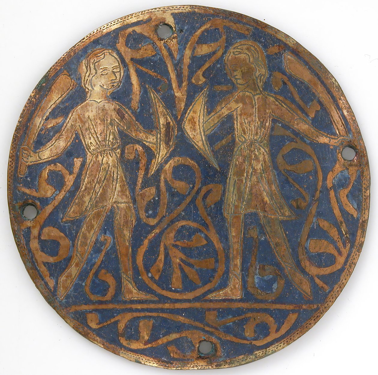 Medalhão com dois jovens guerreiros com falcões e fivelas, francês, ca. 1240-60. de Unbekannt