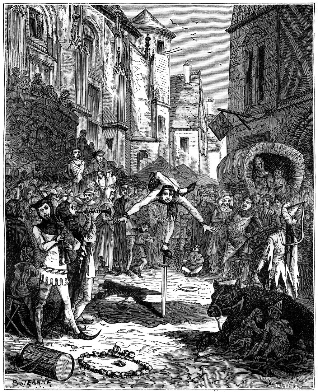 Acrobata medieval e entretenimento de rua, 1882-1884 de Unbekannt