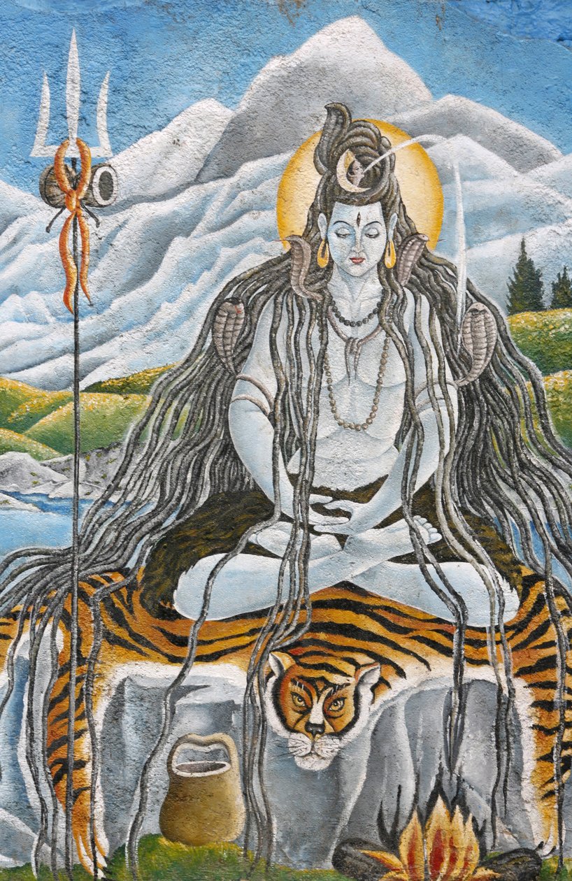 Meditando Shiva com cobras naja em Pashupatinah, Kathmandu, Nepal de Unbekannt