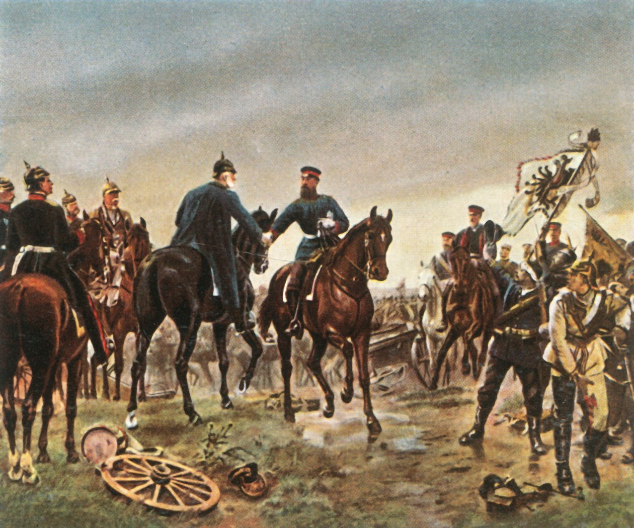 Encontro do rei Guilherme I e do príncipe herdeiro Friedrich Wilhelm em ... Königgrätz, 3 de julho de 1866, 1936. de Unbekannt