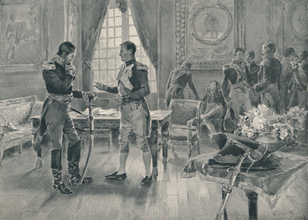Encontro de Napoleão e Tolstoi em Paris, 1807, 1896 de Unbekannt