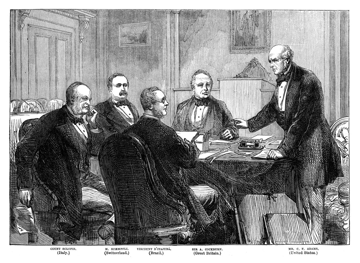 Reunião dos árbitros sobre as reivindicações do Alabama em Genebra, 1871, final do século XIX de Unbekannt