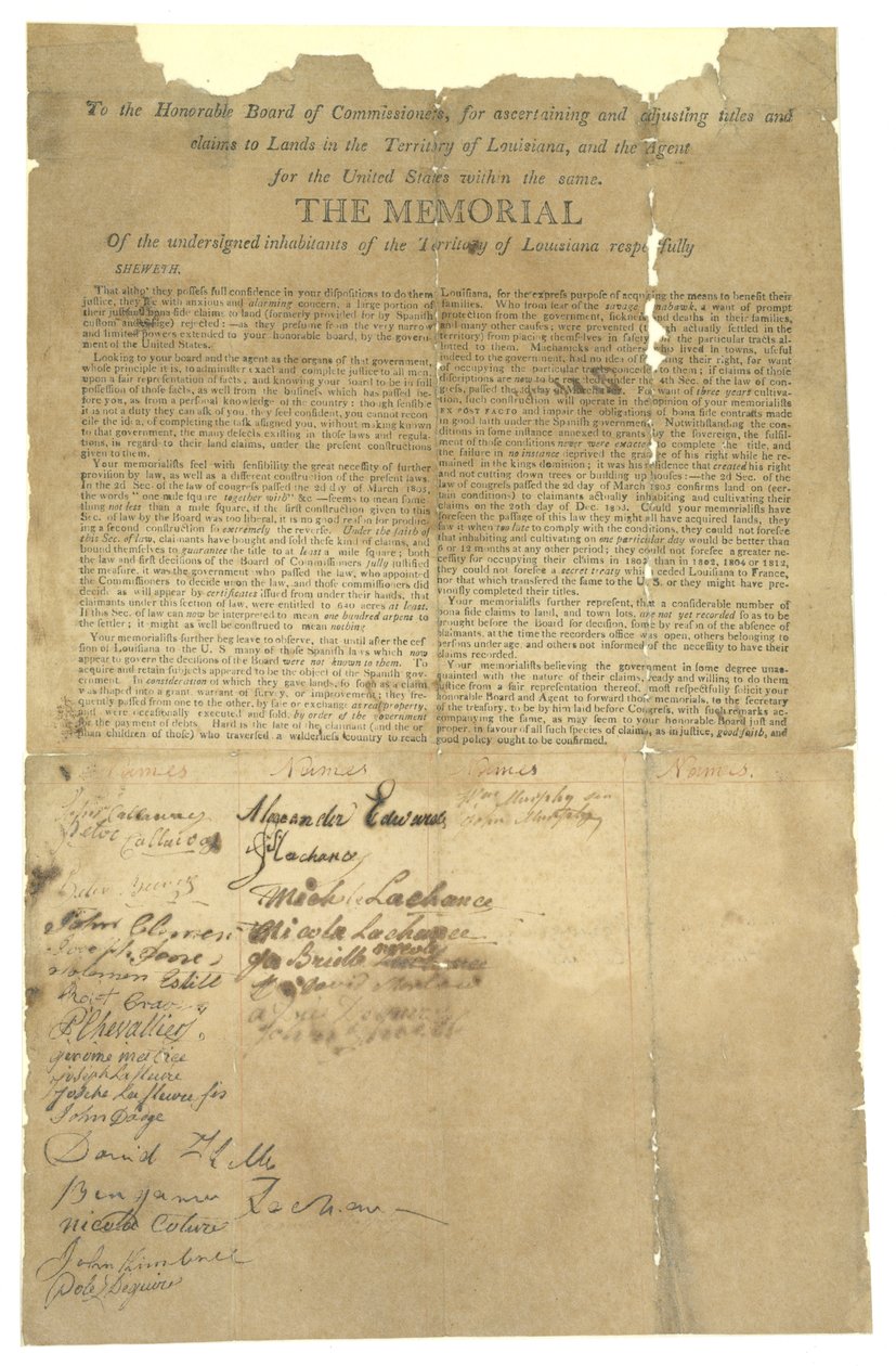 Memorial ao Honorable Board of Commissioners para o ajustamento das reclamações de terra no Território da Louisiana, 1803-1815 de Unbekannt