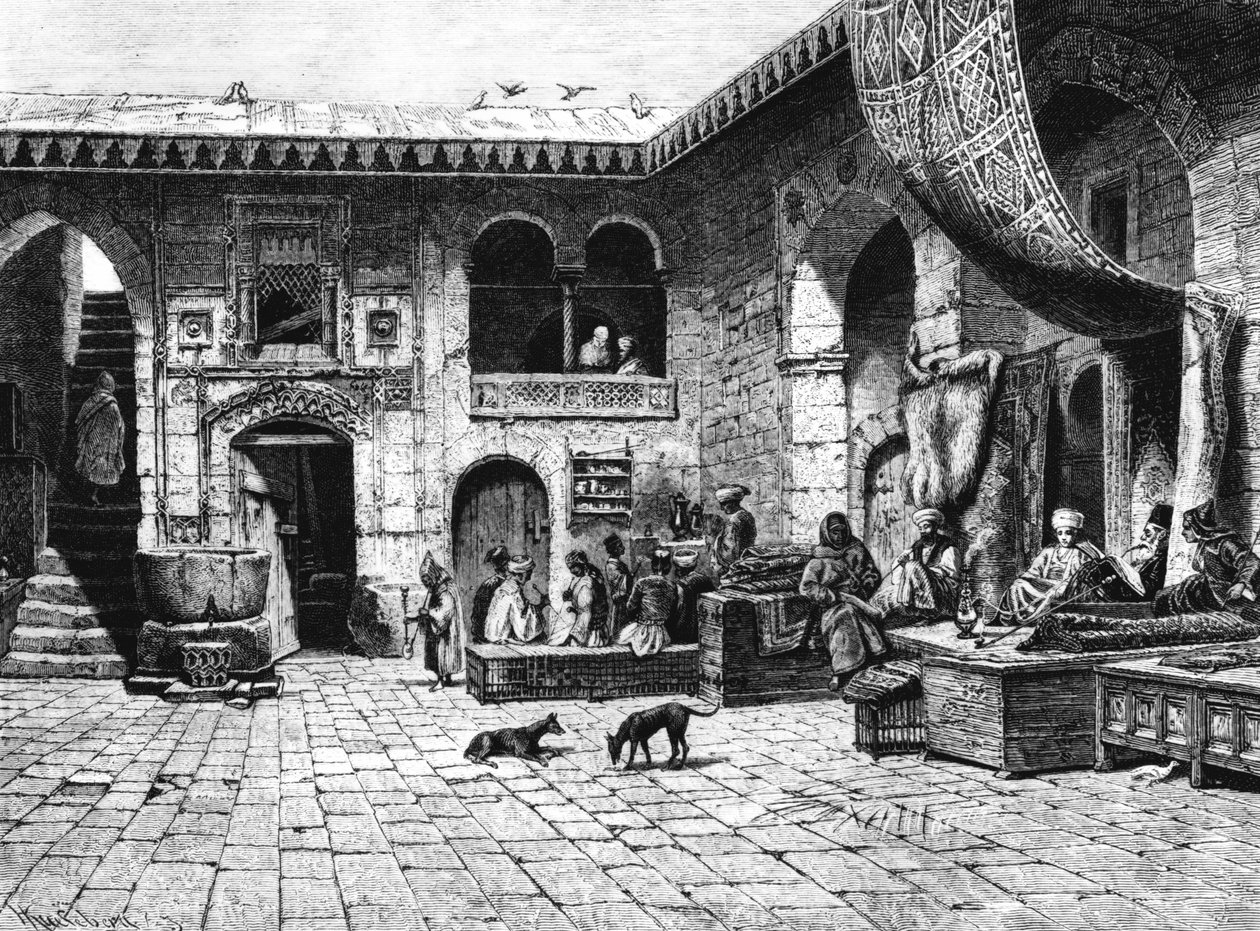 Comerciantes de tapetes na casa de campo Khan El-Country, 1880 de Unbekannt