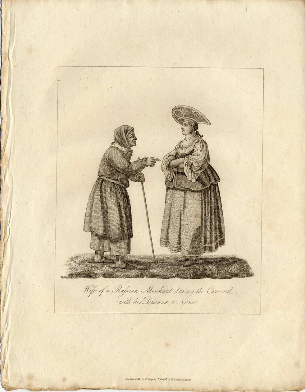 Mulher de comerciantes wuth enfermeira durante Fasching, 1833 de Unbekannt