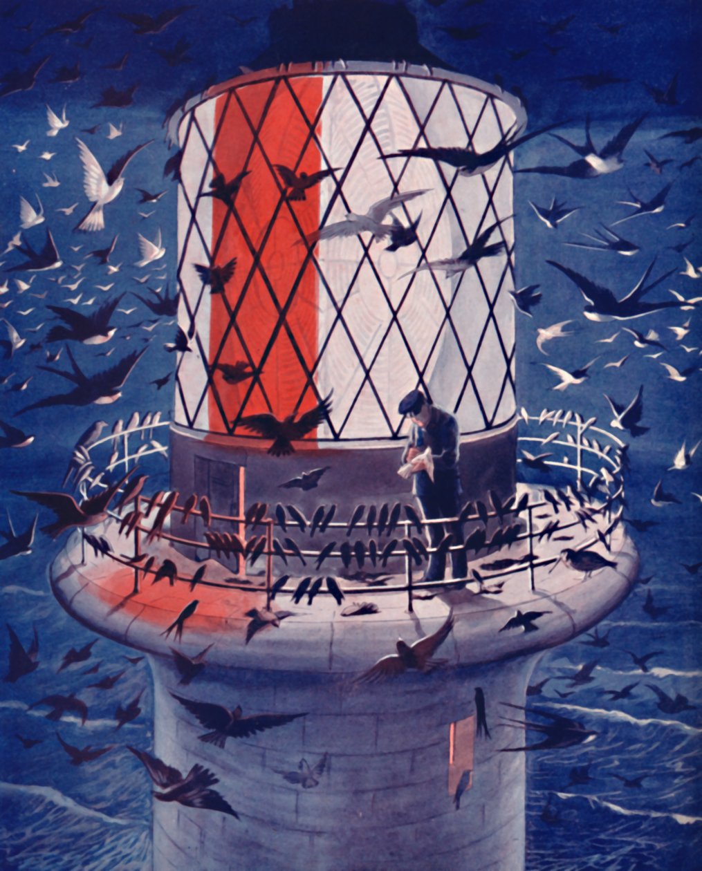 Aves migrantes visitam o farol, 1935 de Unbekannt