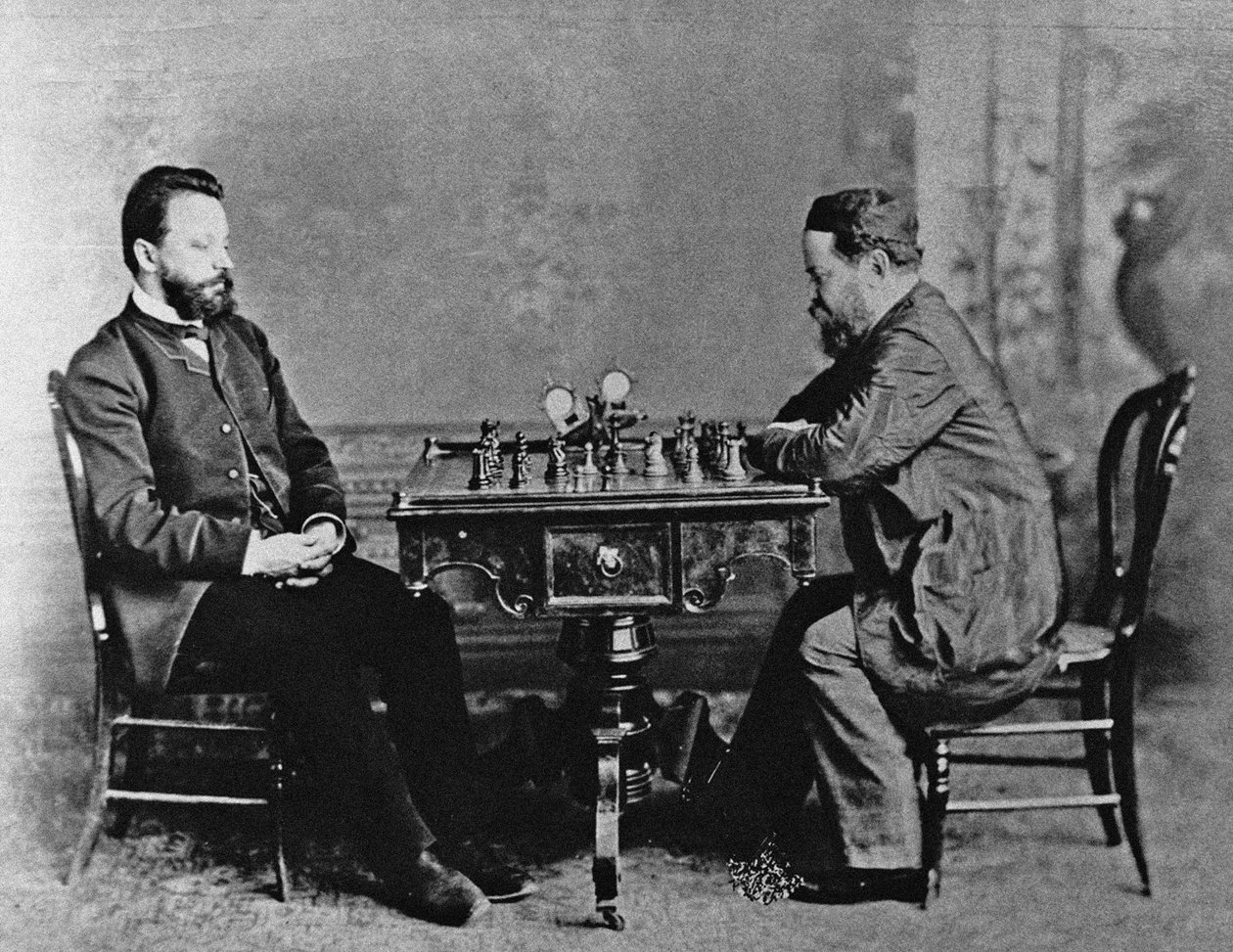 Mikhail Chigorin 1850-1908 e William Steinitz 1836-1900 em Havana, 1880, 1880 de Unbekannt
