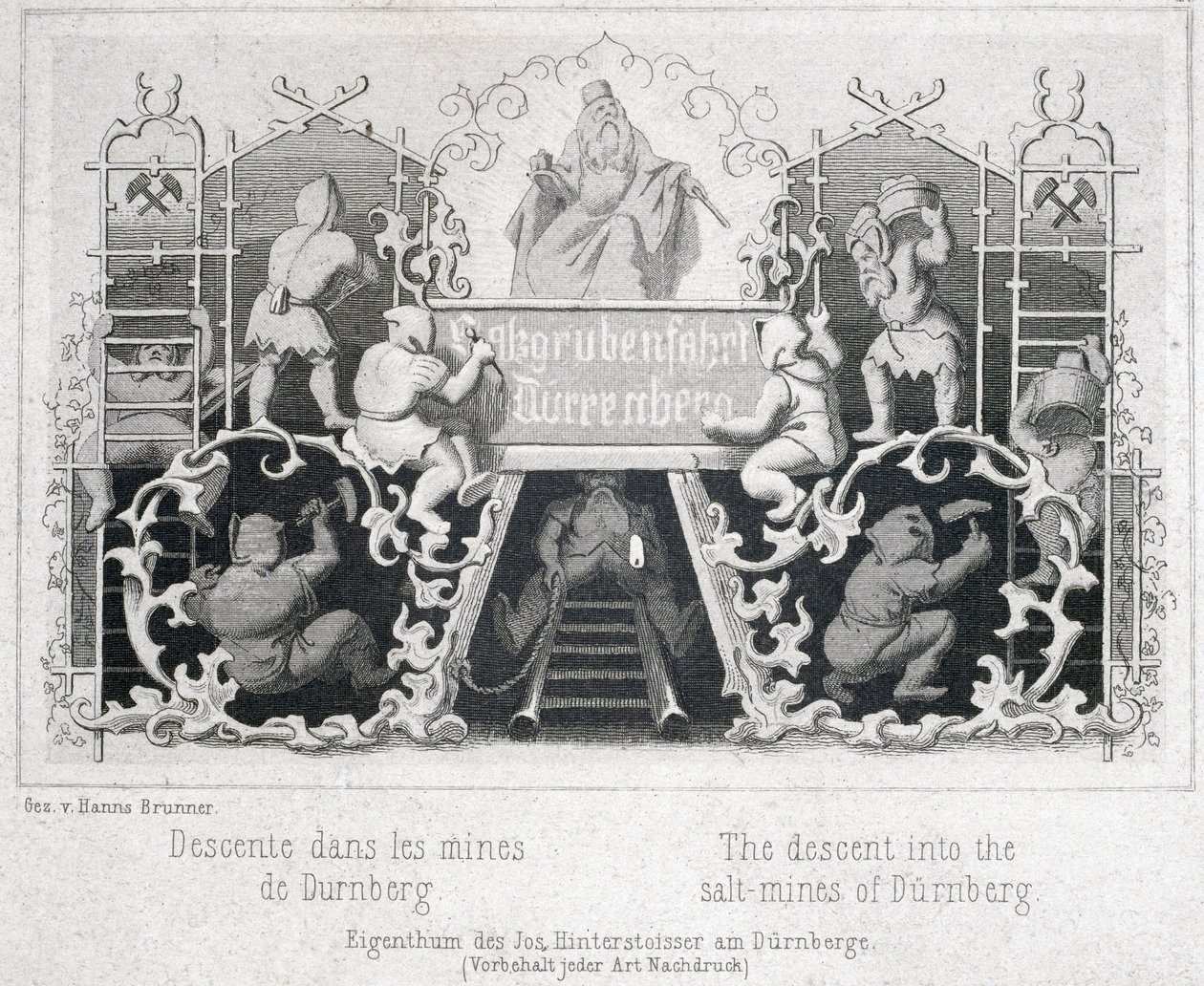 Mina de sal: a descida para as minas de sal de Durrnberg, Áustria, ca. 1850 de Unbekannt