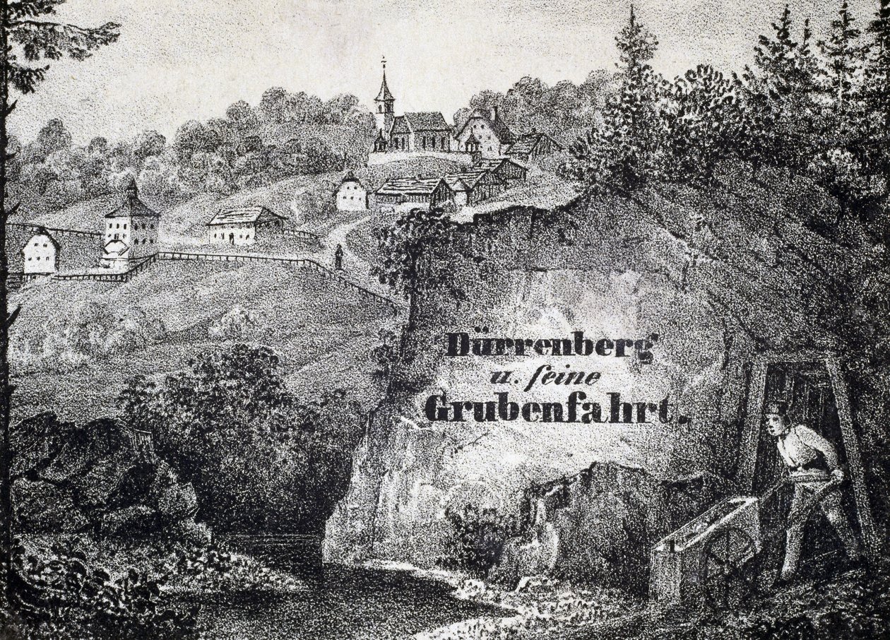Mina de sal: cena do trabalho da mina, Durrnberg, Áustria de Unbekannt