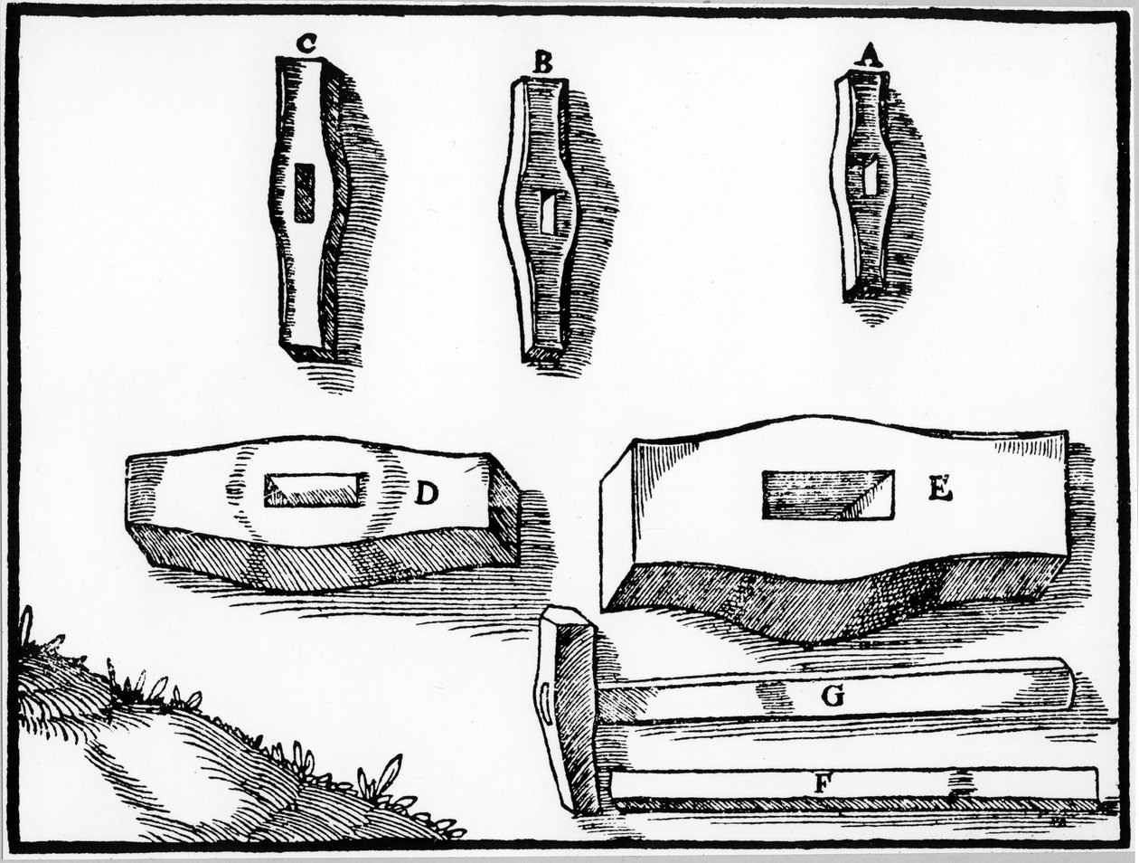 Martelos de mineiros de vários tamanhos, 1556 de Unbekannt