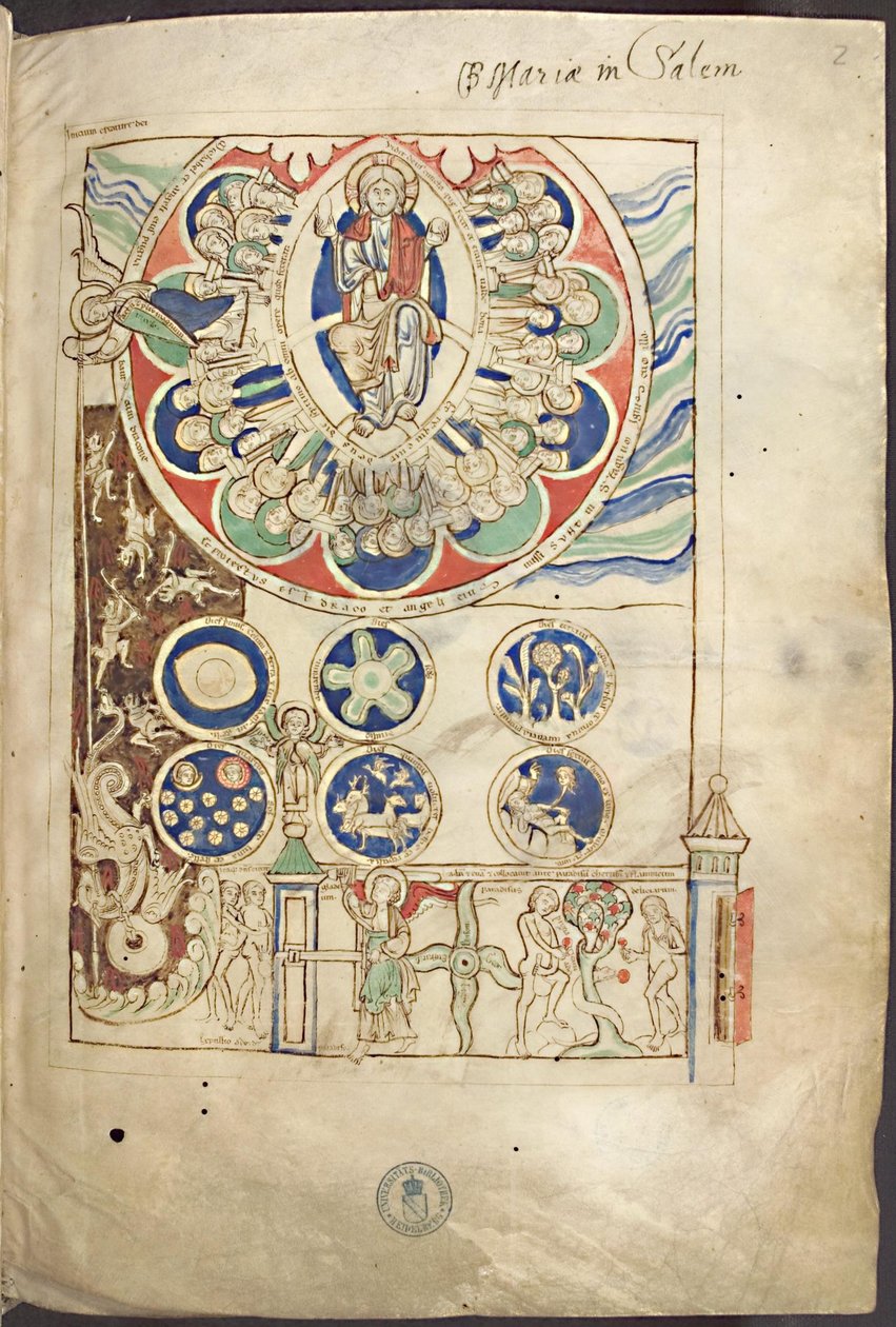 O início das criaturas em miniatura de Liber Scivias por Hildegard de Bingen, cerca de 1220 de Unbekannt