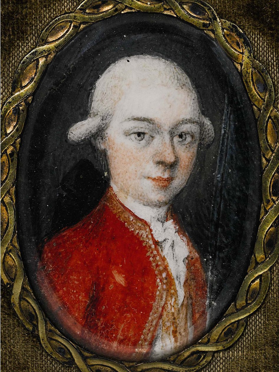 Retrato em miniatura de Wolfgang Amadeus Mozart 1756-1791, 1777 de Unbekannt