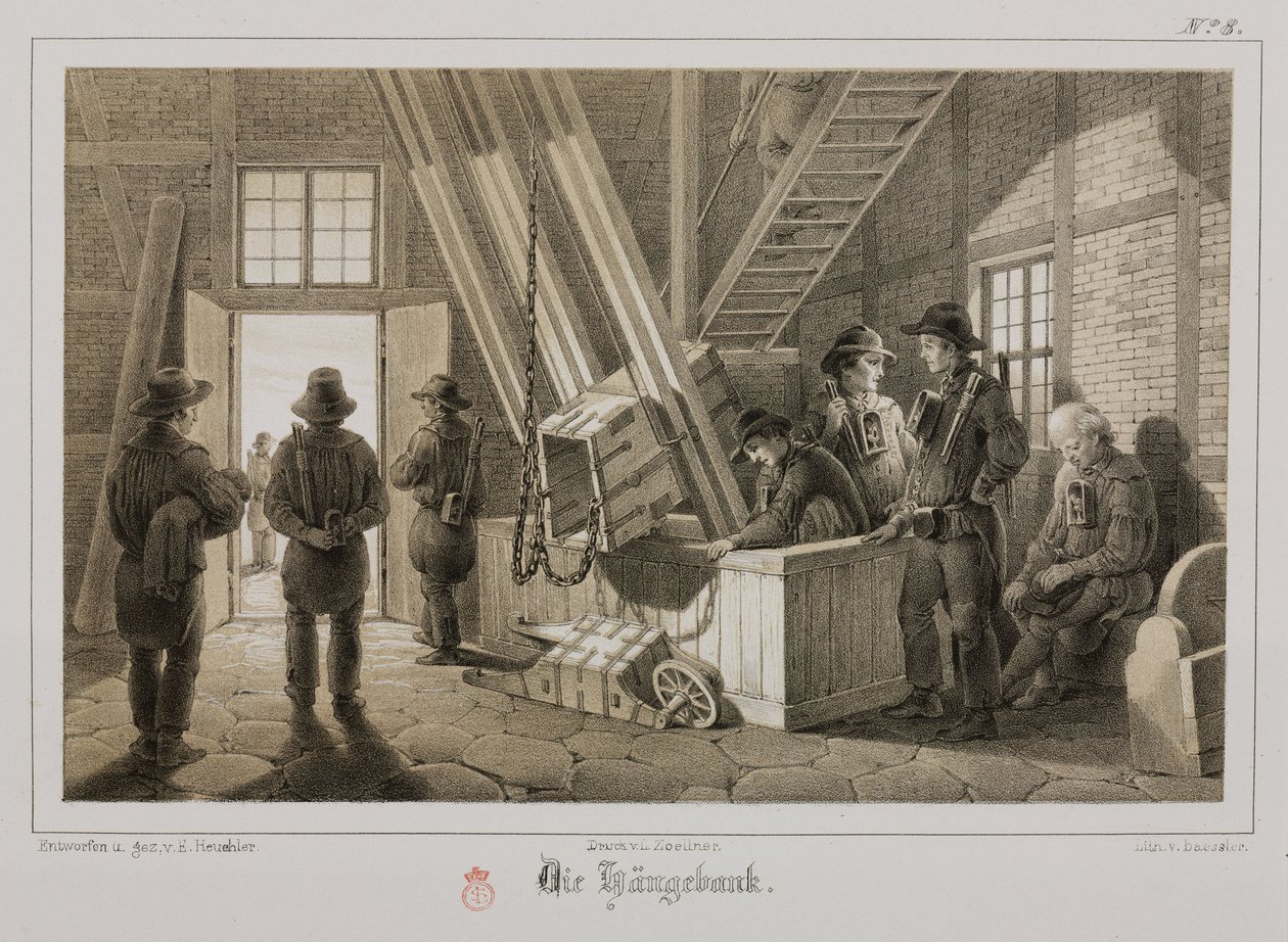 Mineração, Metal Ores Pithead de uma mina, Alemanha, c 1851 de Unbekannt