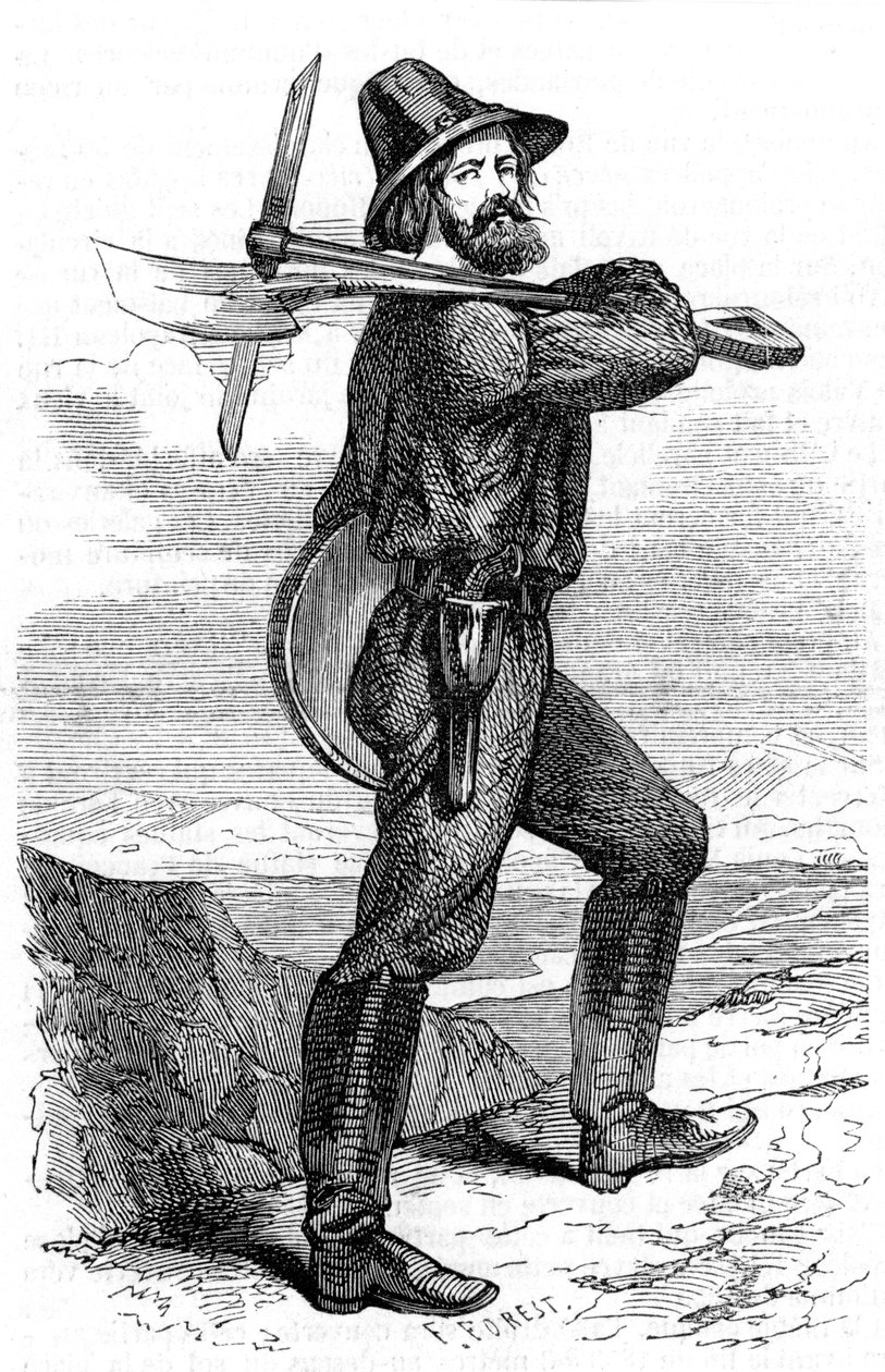 Garimpeiro de mineração nos campos de ouro da Califórnia, 1853 de Unbekannt