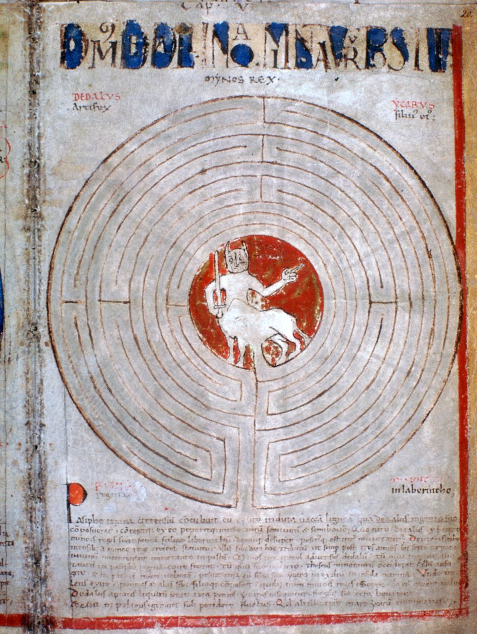 Minotauro em um labirinto, uma página de Liber Floridus, século XII de Unbekannt
