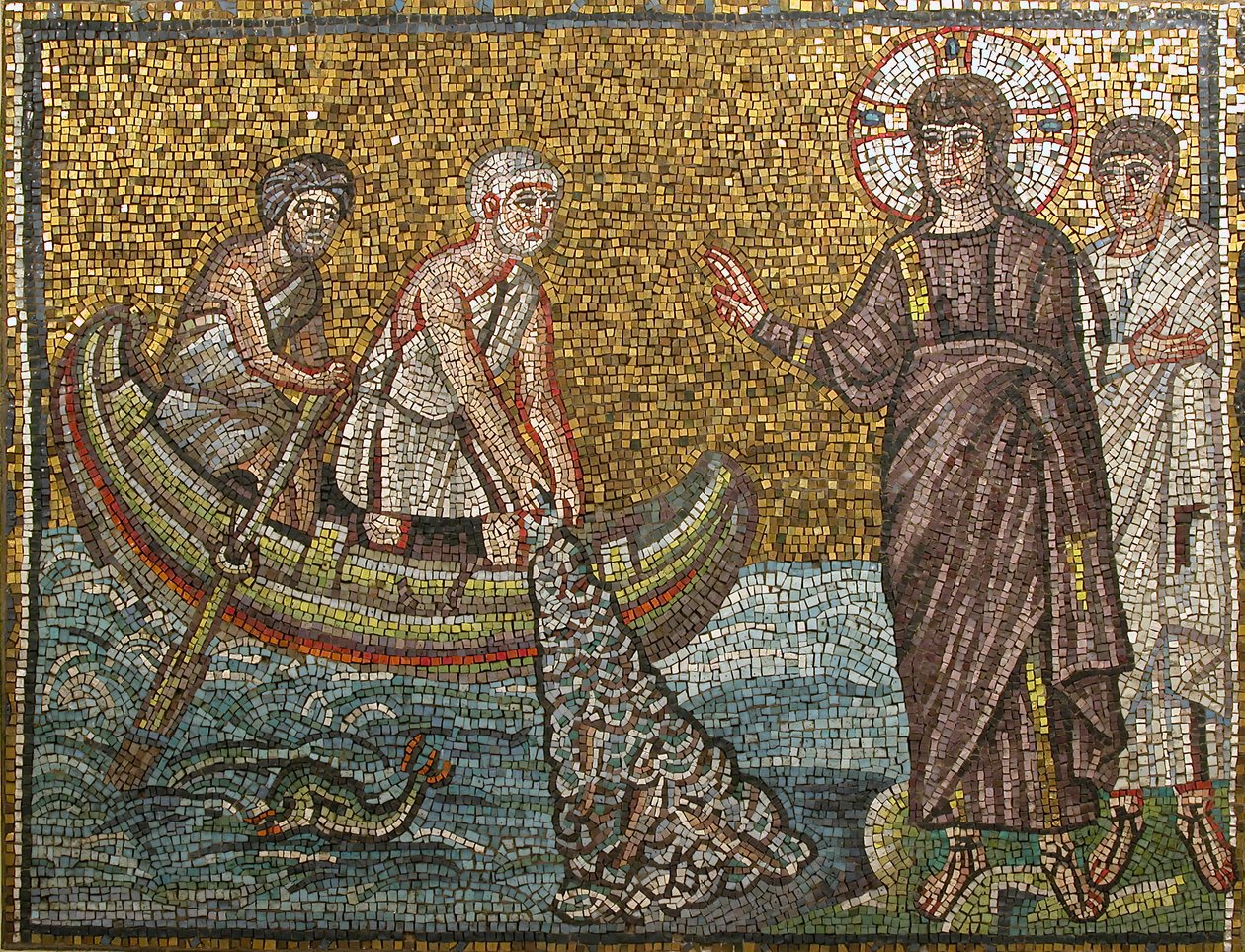 Miraculous Draft of Fishes, Bizantino, original do início do século XX datado do início do século VI. de Unbekannt
