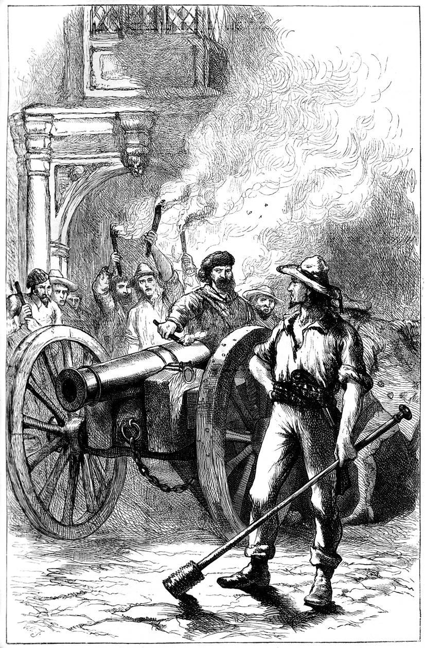 Multidão disparando canhão diante do tribunal onde Alexander McLeod foi preso, 1840 c1880 de Unbekannt