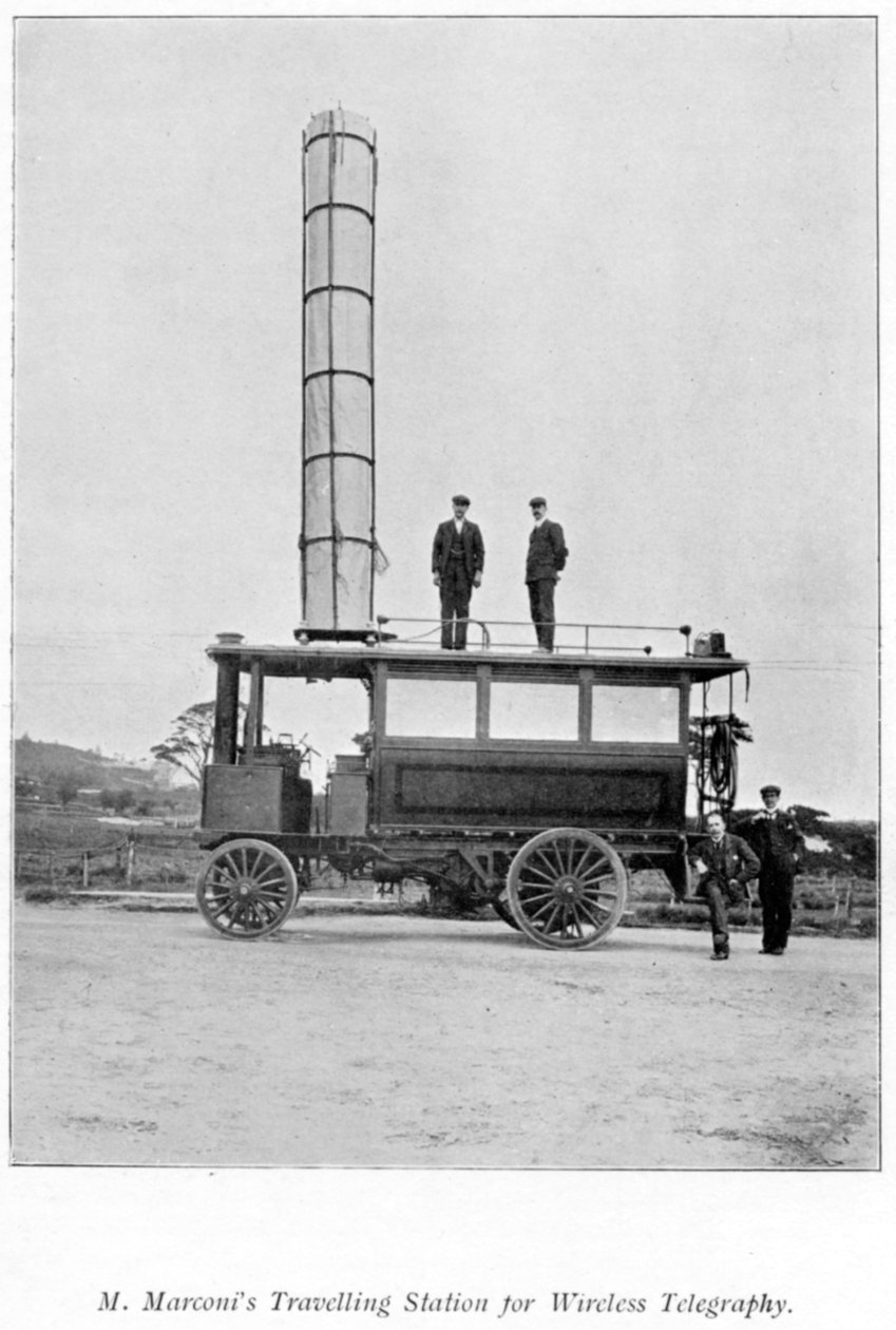 Estação de rádio móvel usada por Marconi, 1900 de Unbekannt