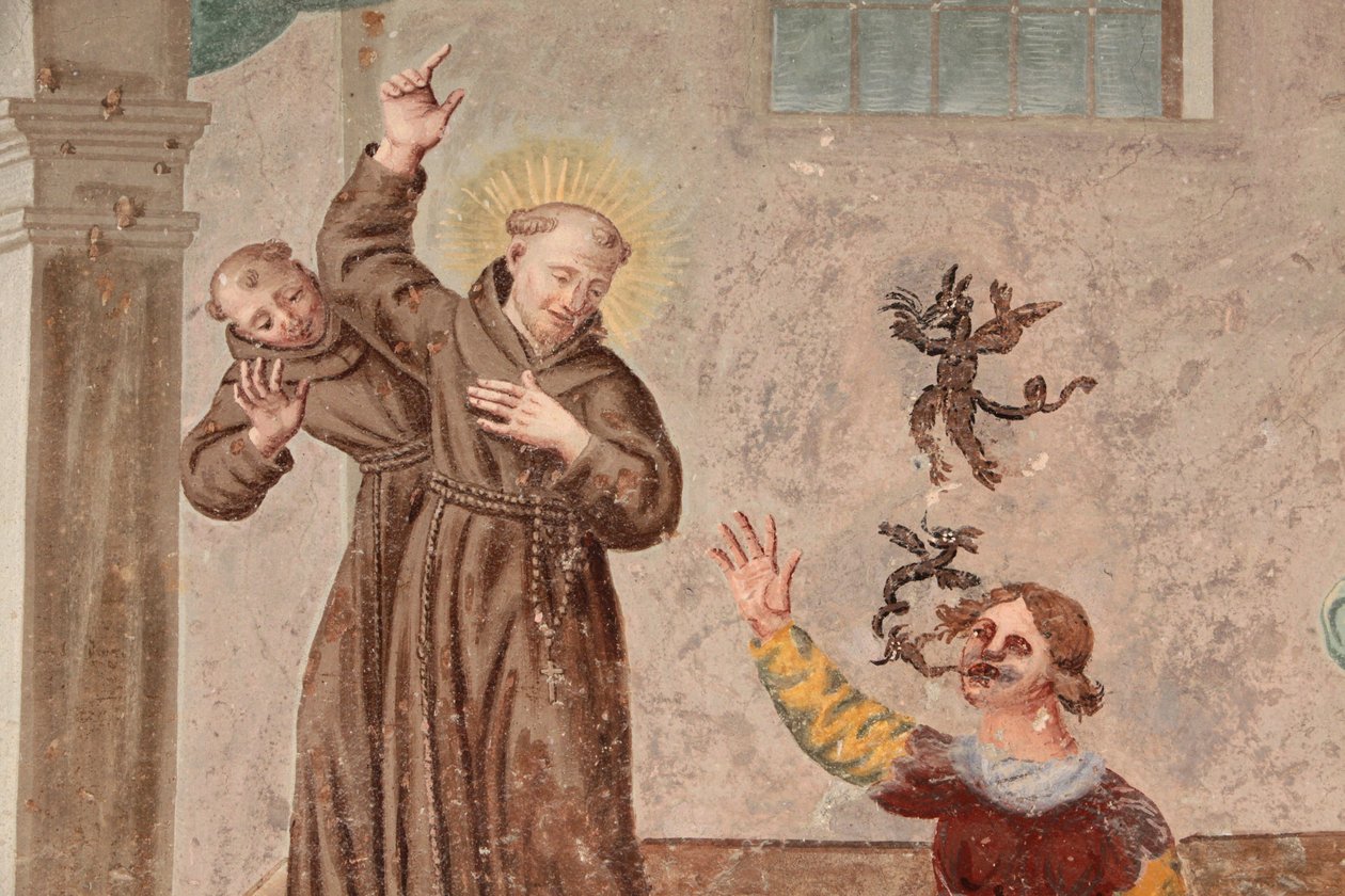 Mosteiro de Saorge, afresco do século XVIII, retratando a vida de São Francisco de Assis, Saorge, França de Unbekannt