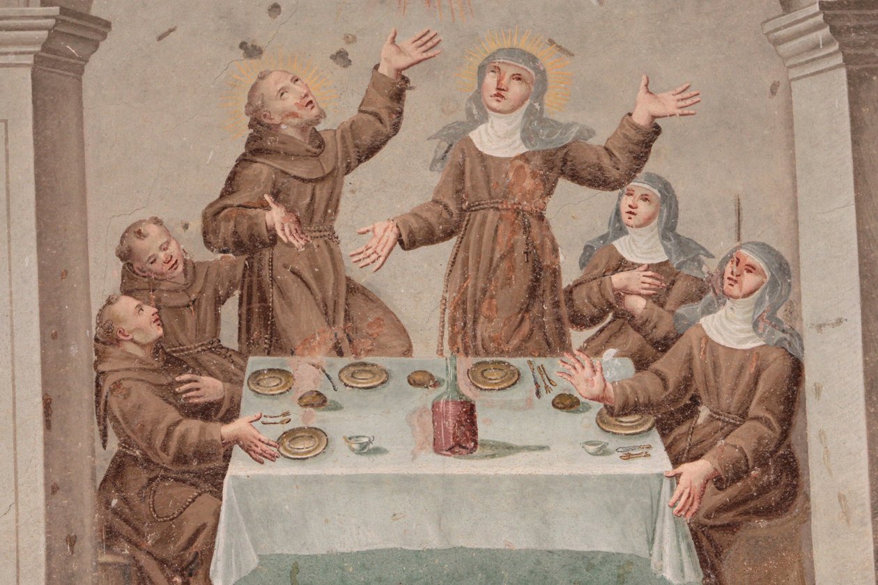 Mosteiro de Saorge, afresco do século XVIII, retratando a vida de São Francisco de Assis, Saorge, França de Unbekannt