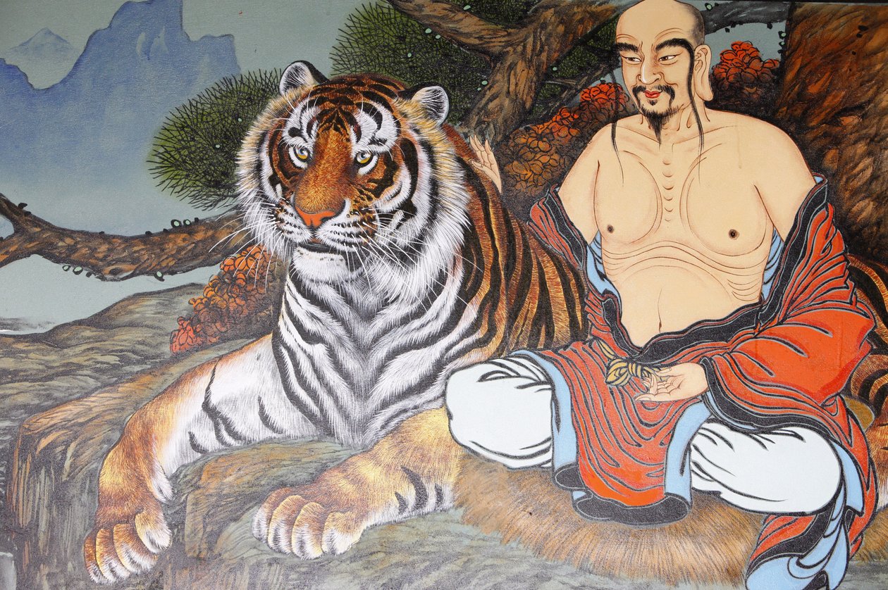 Pintura de monge e tigre, Seul, Coree du Sud de Unbekannt