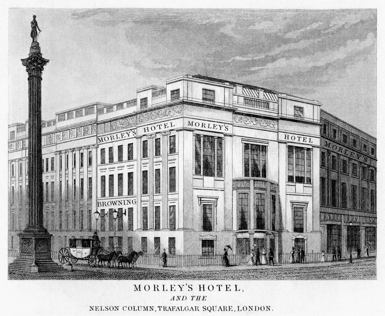 Morleys Hotel e coluna de Nelsons, Trafalgar Square, Westminster, Londres, século XIX de Unbekannt