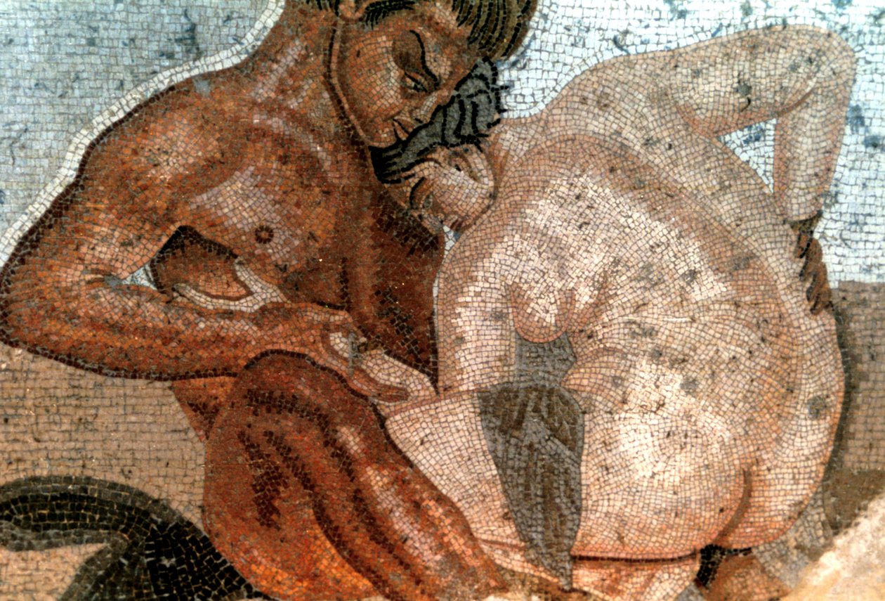Mosaico de um sátiro e ninfa, Casa do Fauno, Pompéia, Itália de Unbekannt