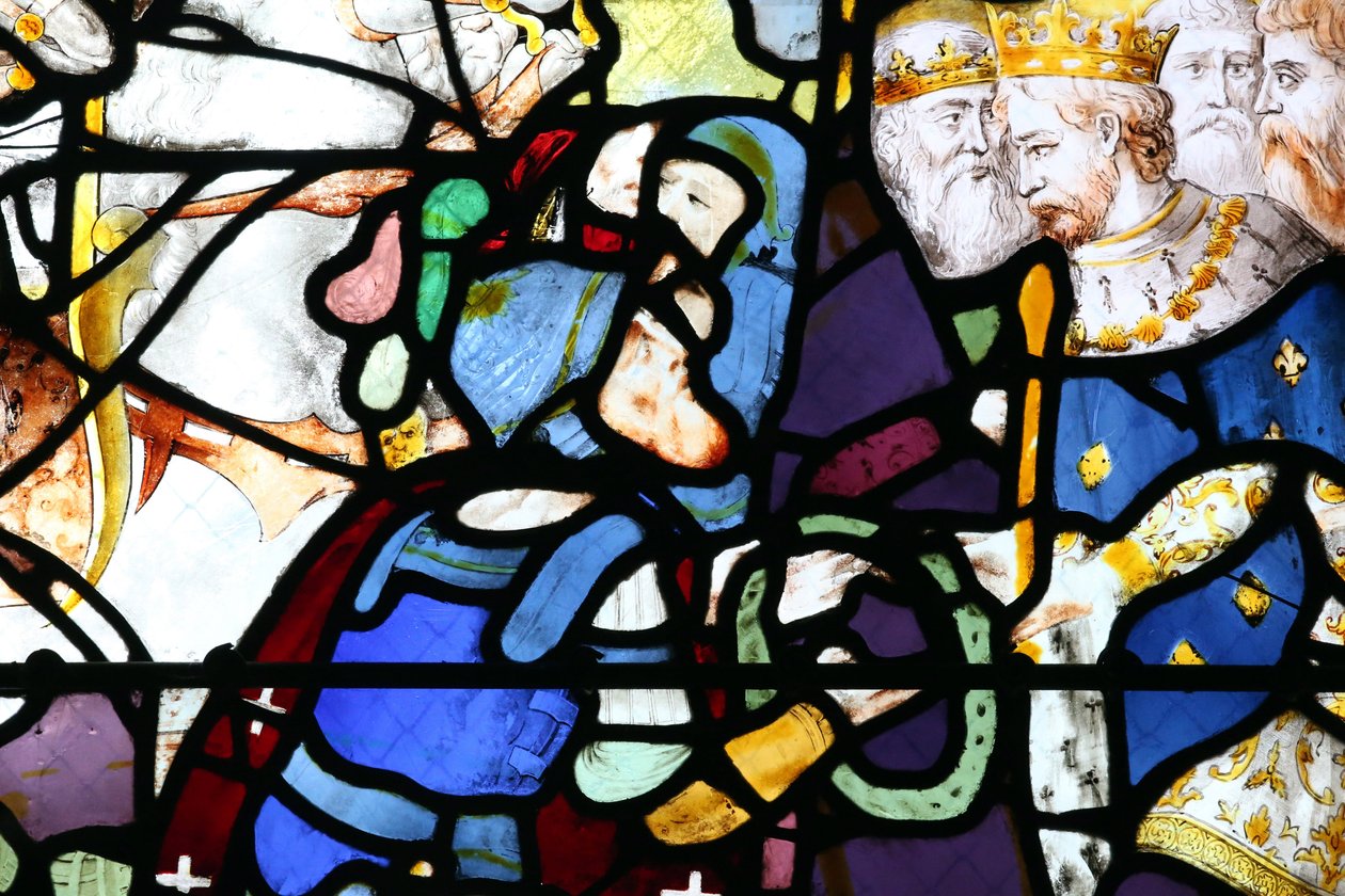 Catedral de Moulins. Janela de vidro manchado. Cruzadas. Saint Louis e a coroa de espinhos, 20160603, Moulins, Europa. de Unbekannt