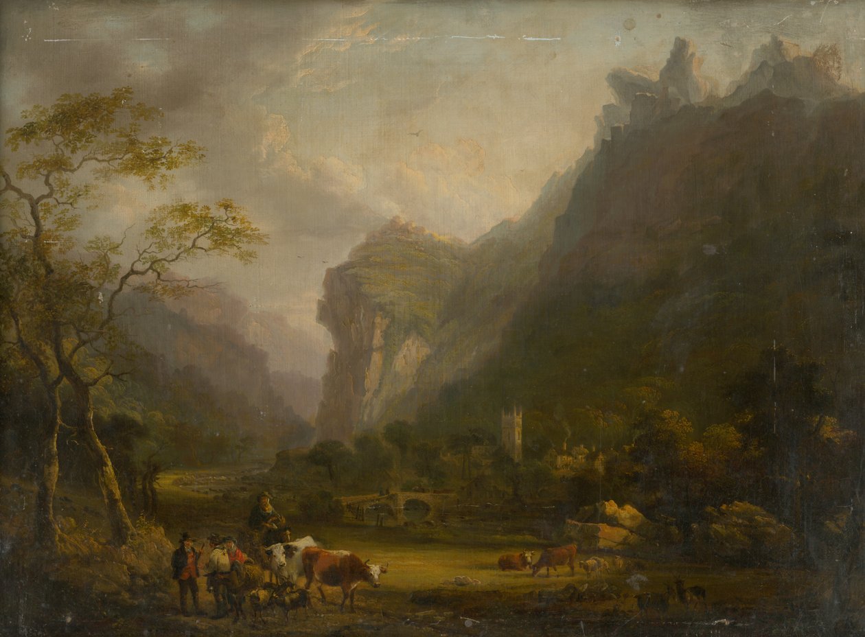 Vale da montanha com um grupo figural em primeiro plano de Unbekannt
