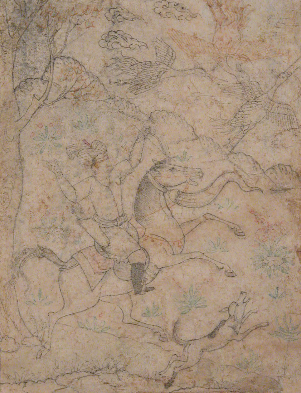 Caçador montado com cão perseguindo aves de caça, século XVI. de Unbekannt