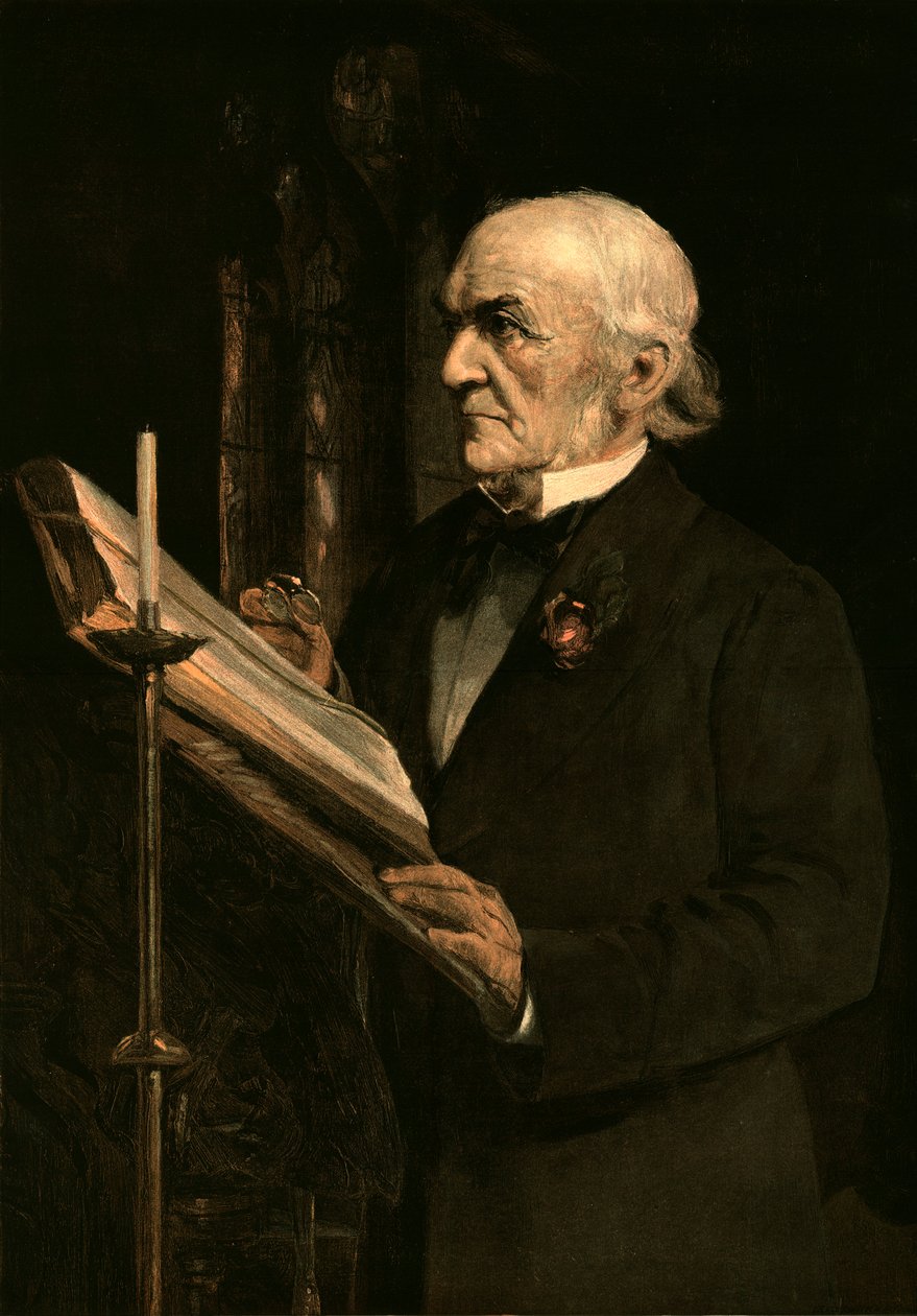 Sr. Gladstone lendo a lição na Igreja Hawarden, c1890s de Unbekannt