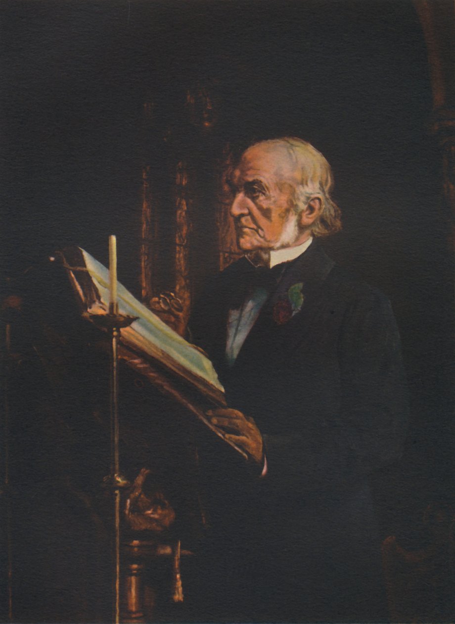Sr. Gladstone lendo a lição na Igreja Hawarden, c1890s, 1941 de Unbekannt