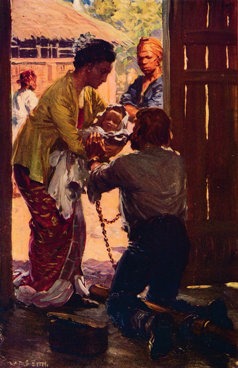 Sra. Judson leva seu filho para seu marido acorrentado, c1912 de Unbekannt