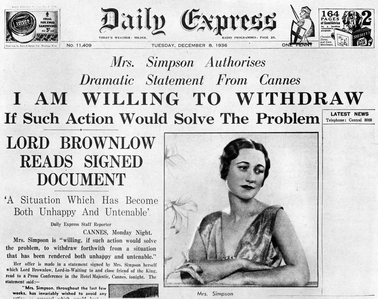 Simpson oferece a retirada, 8 de dezembro de 1936 de Unbekannt