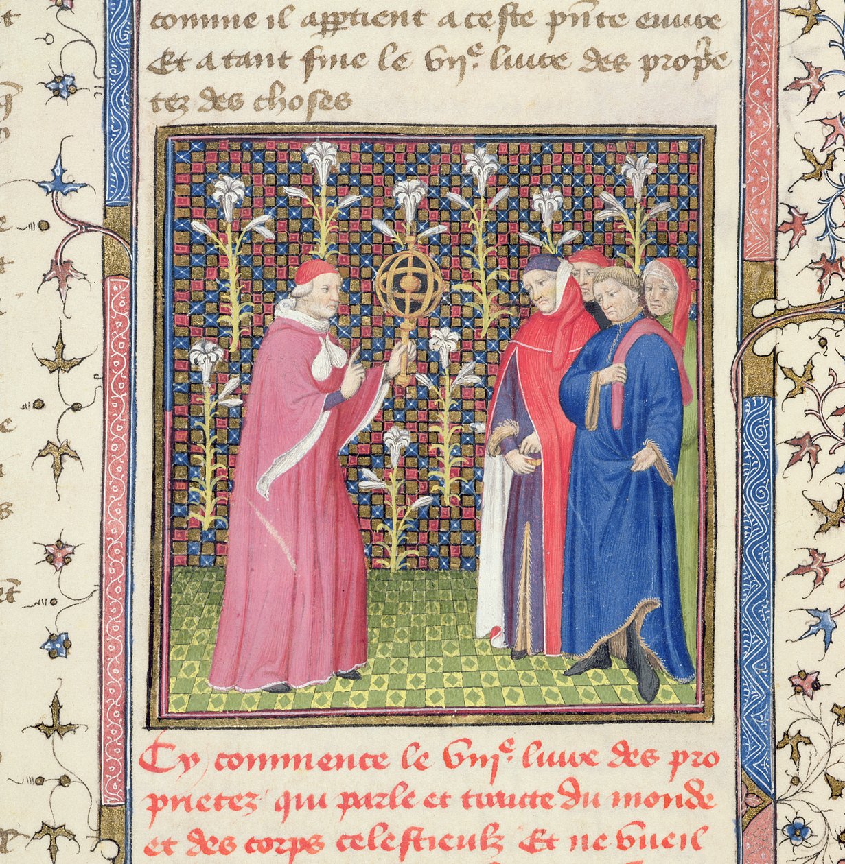 Sra. 251 f.135r Cinco homens, um segurando uma esfera armilar, de 